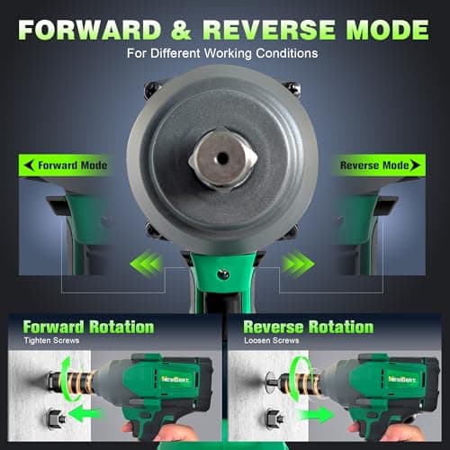 NEWBEAT Brushless Cordless Impact Wrench, 800N.m (590 ft-lbs) Heavy Duty 1/2" Impact Gun, 2-in-1 Impact Drill Combo Kit with Two 4.0Ah Batteries, 3-Speed & Tool Box for Truck, Auto Repair view 4