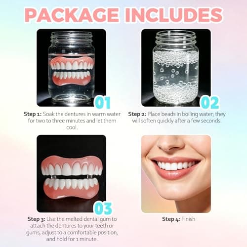 Temporary Dentures Kit Upper & Lower, Moldable Silicone False Teeth Veneers | Compact structure, easy to store and carry, great for travel, events and on-the-go beauty styling。 view 5
