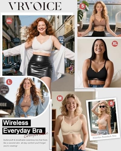 VRVOICE Womens Wireless Bras Sexy V Mesh Push Up No Underwire Bralette Seamless Supportive Tshirt Everyday Bra view 5