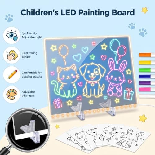 RGB LED Drawing Board for Kids, Reusable Acrylic Light Up Message Board with 5 Brightness Levels, 10 Color Modes, USB Powered Doodle Pad for Notes, Learning, Night Light, Gifts for Boys Girls view 4