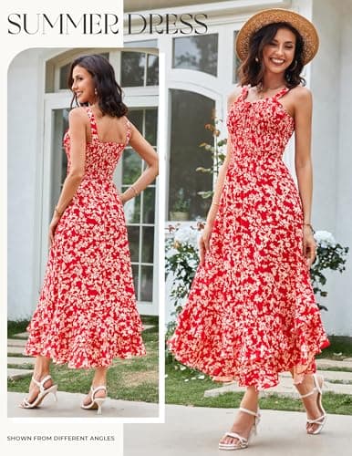 GRACE KARIN Women's 2026 Summer Floral Boho Dress Square Neck Strapped Swing A Line Sundress Beach Long Maxi Outfits view 2