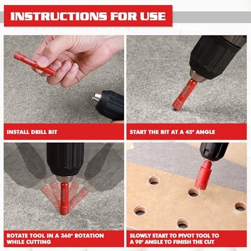 Goldblatt Diamond Drill Bits for Tile, 5 Pcs Set 1/4", 5/16", 3/8", 3/4" Drill Holesaw and 6mm Carbide Drill, Quick Fit Hex Shank for Ceramic, Porcelain, Marble, Granite (not for Wood) view 5