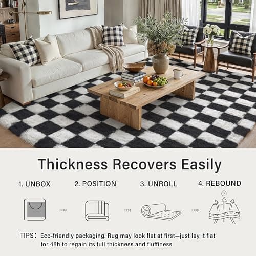 PureCozy Checkered Rug 5x8 for Living Room, Black and White Modern Shag Rugs Super Soft Washable Indoor Office Fuzzy Carpet Non-Slip Fluffy Rugs for Bedroom Home Aesthetic Decor view 5