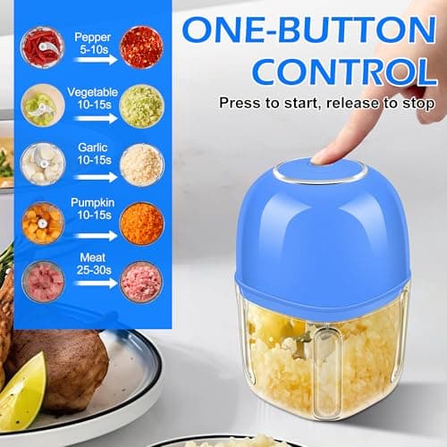 Electric Garlic Chopper, 350ML (1.4 Cup) Blue Mini Food Processor, Mini Chopper, Small Garlic Grinder Mincer for Onion, Ginger, Chili, Fruit, Meat view 4