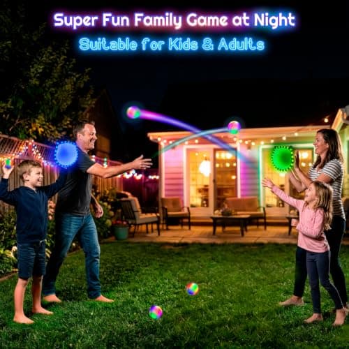 Elecdemic 3D LED Light Up Toss Catch Paddle Ball Game Set Glow Dark Toys | halloween,christmas,Baseball Gifts,Camping,Outdoor,Yard,Birthday,Glow Dark,Sticky,Age 5+ Year,Boy,Girl,Kid,Adult,Family view 5