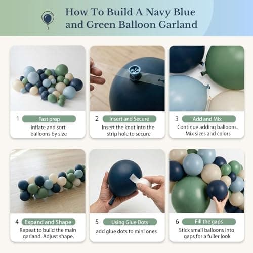 Double Stuffed Navy Blue & Sage Green Balloon Garland Arch Kit, Multi-size Matte Dusty Blue Sand Latex Balloons for Baby Shower,Gentleman Theme Party,Birthday,Bridal Wedding,Graduation view 5