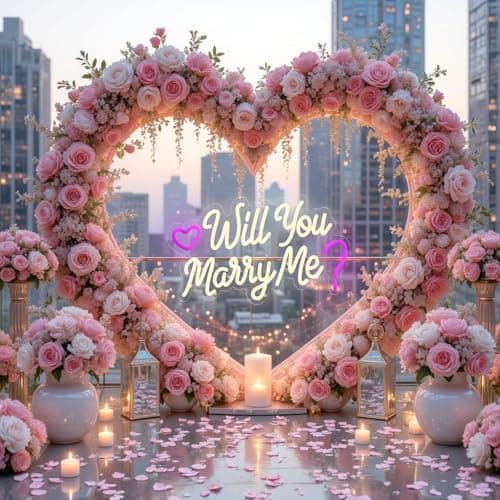Will You Marry Me Sign,USB Powered Marry Me Light Up Letters with Dimmer and Sticky Hook, Wall Decor Neon LED Signs for Marriage Proposal Valentine's Day Decorations15.75 x 9.45 inch view 4