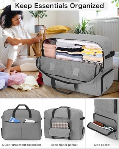 120L Foldable Large Travel Duffle Bag for Men and Women, Packable Duffel Bags with Shoe Compartment, Water Repellent & Tear Resistant (Gray) view 3
