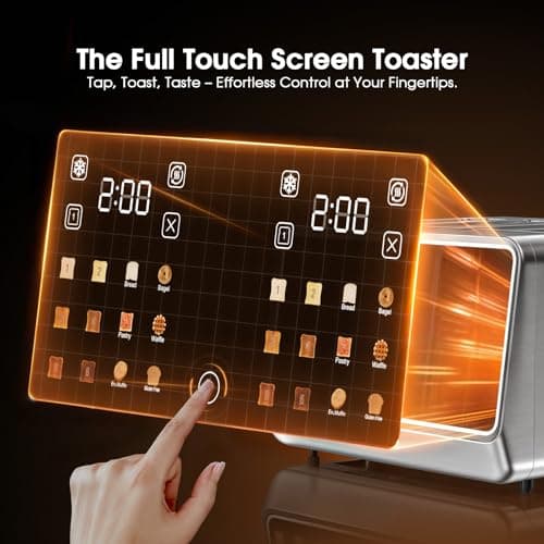 4 Slice Toaster Wide Slot– Dual Digital TouchScreen & Independent Control Panel | Single-Slot Tech Timer/Reheat/Defrost for Bagels Bread | 1800W Stainless Steel 6 Toast Types & Shade Settings view 2
