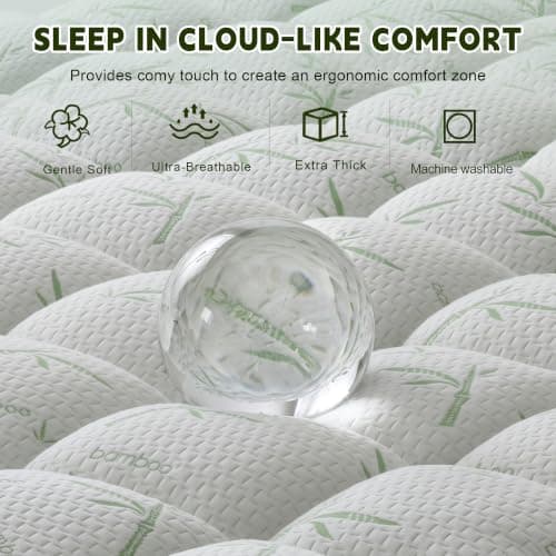 4 Inch Mattress Topper Memory Foam Cooling Bamboo Queen Size | Extra Thick Breathable Gel Airflow Bed Topper for Back Pain Relief, Orthopedic Support, Deep Pocket Fits 8-21 Inch, Washable view 5