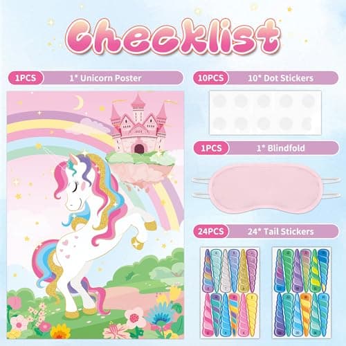 Joy Bang Pin the Horn on the Unicorn with Stickers and Eye Masks, Pin the Tail Party Games for Kids Unicorn Birthday Party Decorations Activities Crafts Toys Party Favors Gifts for Kids view 3