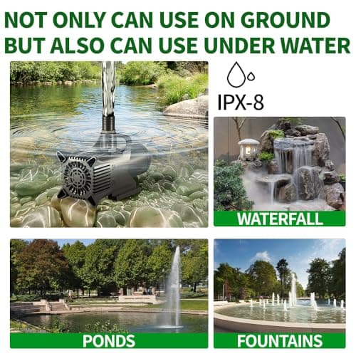 1321 GPH Submersible Water Pump, 100W Pond Pump with Adjustable Water Outlet Water Fountain Pump, Aquarium Water Pump with 13.1FT Lift Height for Pond Waterfall Fish Tank Hydroponic Pond Pumps view 6