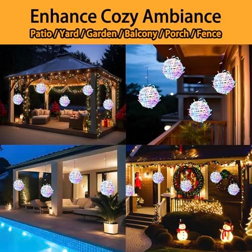 WISEgham Christmas Solar String Lights Outdoor, 4Pc 160LED 29.5ft Solar Powered Globe Fairy Lights Waterproof, 8 Modes Ball Lights Outside for Tree Garden Yard Porch Lawn Holiday Decor, Multicolor view 5