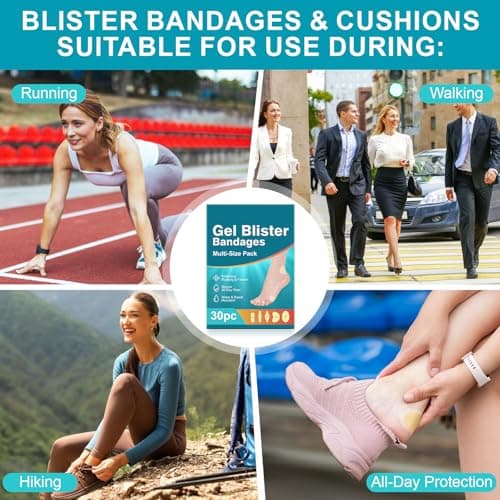 30PCS Hydrocolloid Gel Blister Bandages Pads, Multi-Size Waterproof Adhesive Blister Bandages, Waterproof Blisters Pads & Blisters Cushions for Heel, Toe & Foot view 7
