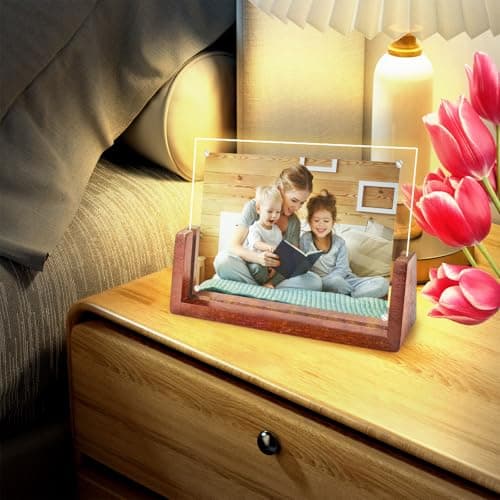 JUOIFIP 2 Pack 5x7 Picture Frame with Light, Gift Packaging, Gifts for Mom Wife or Female Friends, Clear Acrylic Frames Fits Photos of 4 x 6 or 5 x 7 In (Horizontal & Vertical) view 4