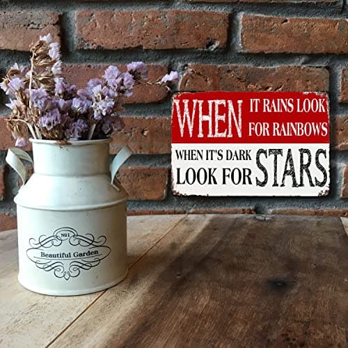Arpilul Inspirational Tin Sign, When it Rains Look for Rainbows When it's Dark Look for Stars Motivational Signs for Home Wall Decor(tp-2135,8x12inch) view 2