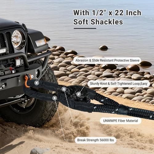 Kinetic Recovery Tow Rope 5/8" x 20ft, 38000lbs Snatch Strap,Heavy Duty Stretch Nylon Towing Ropes with 2pcs Soft Shackles for Offroad Vehicle,Jeep, SUV, ATV, UTV view 6