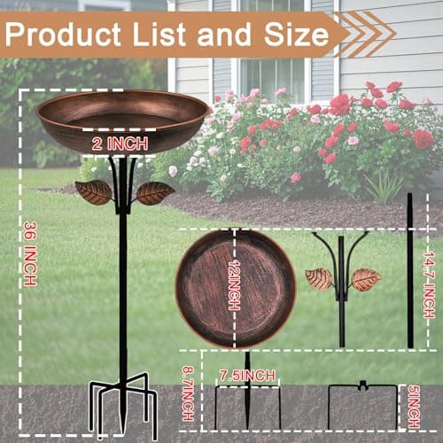 OUISJYER Metal Bird Bath for Outdoors, 12" Dia Bowl with Stable Upgrades Stake Birdbaths Garden Yard Lawn Decor 0.7 Gallon view 2