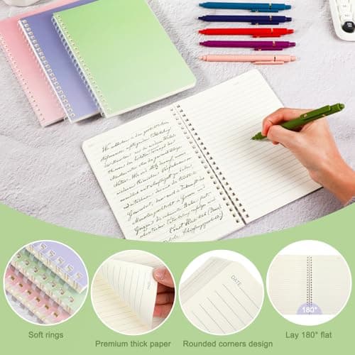 Niodel Spiral Notebooks Set, 9 Pcs A5 College Ruled Journals with 6 Black Ink Gel Pens, 6 Colored Ink Gel Pens, 6×0.5mm & 6×0.7mm Refills, Perfect for School Work Journaling view 4
