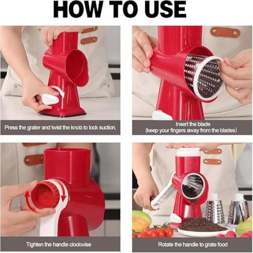 KalraMay Rotary Cheese Grater with Handle, Multifunctional Cheese Shredder | Multifunctional Shredder,Strong Suction Cup Base,Fast and Efficient Cutting,Detachable Parts,Safe Operation,Easy to Rinse view 5