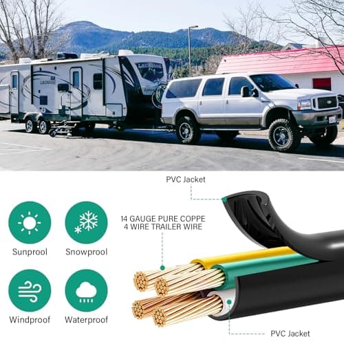 Gubrdfrsod Heavy Duty 25 FT 14 Gauge 4 Way Pure Copper Conductor Wire Insulated Stranded Waterproof RV Trailer Cable Cord 4 Conductor Color Coded Round Trailer Wiring 14 AWG 4 Wire Cable Roll 300" view 4