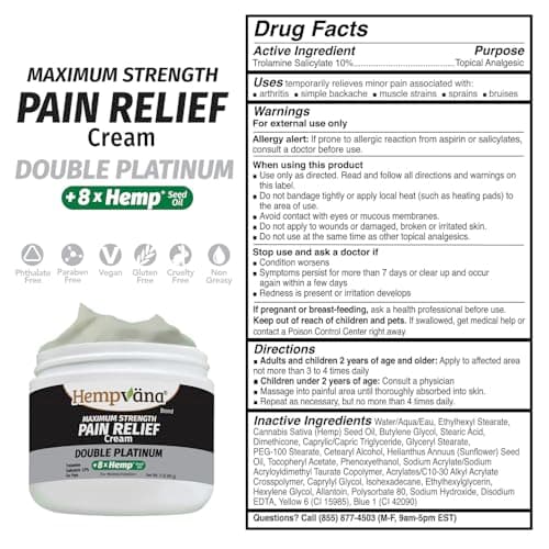 Hempvana Double Platinum Relief Cream, 8X Hemp, Back Neck Knee Pain, 3oz view 2