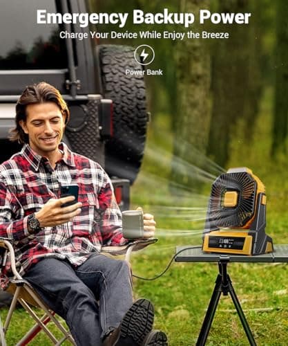 KopBeau Portable Camping Fan with Lights, 20000mAh Rechargeable Battery Operated Fan, Battery Powered Outdoor Beach Tent with 3 Speeds & Hook, Personal USB Table for Camping Accessories view 4