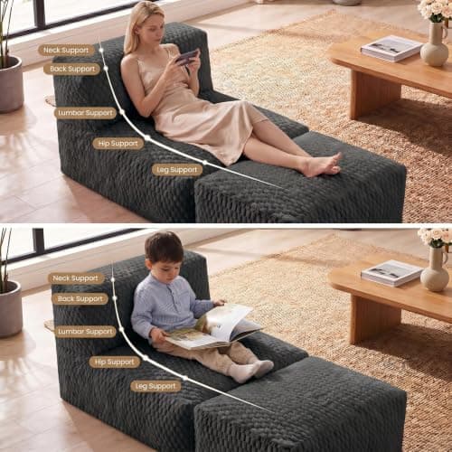 Bean Bag Chair for Adults, Plush Beanbag Sofa Couch with Memory Foam Filler, Machine Washable Cover, Comfy Lounge Chair for Small Spaces, Reading, Gaming, Living Room & Bedroom Grey view 3