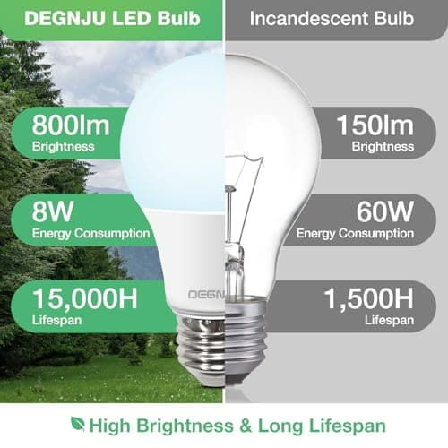 DEGNJU LED Light Bulbs 60W Equivalent, A19 Light Bulb Daylight 5000K 800LM 8.5 Watt, Non-Dimmable Standard Light Bulbs E26 Medium Base, 24 Pack view 3