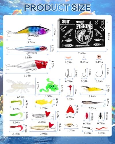 UCEC Fishing Lures Tackle Box with Tackle Included, Fishing Kit with VIBs, Minnows, Frogs, Soft Baits & Hooks, Freshwater Lure Kit for Bass Walleye Trout, Mens Fishing Gifts, Ideal for Father's Day view 6