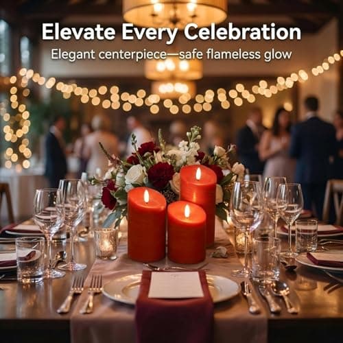 ANGELLOONG Red Flameless Candles with Remote and Timer, Real Wax Flickering Fake Pillar Candles Battery Operated, Electric LED Candle for Bathroom Table Decor Birthday Gifts for Him Her, Set of 3 view 2