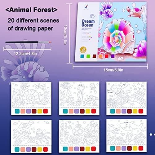 JUNQIU Watercolor Coloring Books for Kids Ages 4-8, Pocket Watercolor Painting Book for Toddlers, Arts and Crafts for Girls Gifts, Stocking Stuffers For Kids view 3