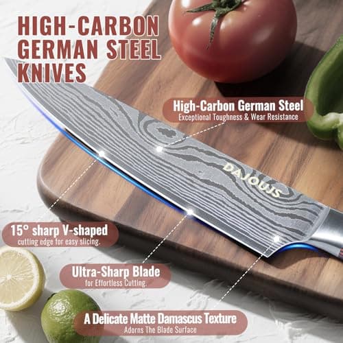 DAJOUJS 8-Pieces Kitchen Knife Set - High Carbon Stainless Steel Magnetic Knife Block Set with Sharpener Sharp Knives Set for Cooking with Ergonomic Handle view 4
