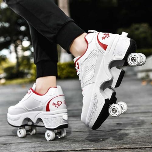 UonrvaoN Roller Skate Shoes for Girls Boys Kick Roller Shoes 2-in-1 Double-Row Deform Wheel Roller Skates Roller Skating Shoes for Kids Ages 6-12 view 7