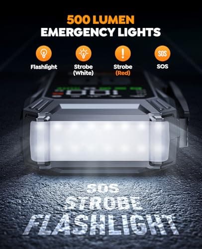 YaberAuto 10-in-1 Jump Starter with Air Compressor 6000A 150PSI Car Battery Jump Starter (All Gas/10L Diesel) 12V Jump Box Car Battery Jumper Starter Portable Jumper Cables, 150W DC, Gloves, Lights view 6