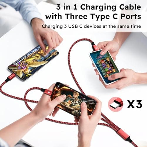 USBC Charger Cable, USB A/C to USB C Multi Charging Cable, Charger Cord Type C [2Pack 5Ft], 3 in 1 Multi Charger Cord, USB C Cable with 3 Type-C Connectors for iPhone 17/16/15, Galaxy S24/23, iPad view 3