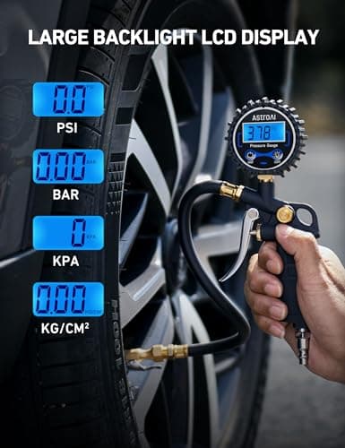 AstroAI Digital Tire Pressure Gauge with Inflator, 3-250 PSI | Heavy Duty Air Chuck & Compressor Accessories with Quick Connect Coupler, Backlit LCD, 0.1 Display Resolution view 3