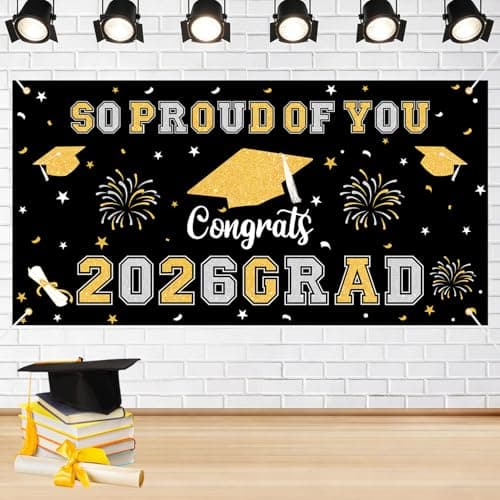 Graduation Decorations 2026 Black Graduation Banner 66.1" x 33.8" Graduation Backdrop Congrats Grad Banner for Outdoor Indoor High School College Class of 2026 Graduation Party Decorations Supplies — image 1