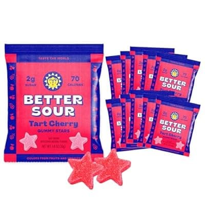Better Sour Tart Cherry Candy, Sour Gummies with Bold Fruit Flavor, Mouthwatering Sour Candy Made with Real Fruit Juice, Vegan and Gluten-Free Treats, (Pack of 10)