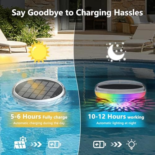 Solar Powered Floating Pool Lights(4 Pack), Pool Lights That Float with Remote Control, 12 Lighting, Timing Mode, IP67 Waterproof for Inground/Above Ground Pool, Pool Party, Bathroom, Bathtub, Garden view 2