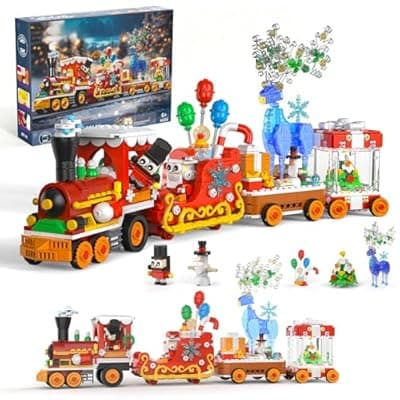 Christmas Train Building Block Set-1461PCS Surprise Christmas Countdown Toys with LED Light Collectible Holiday Block Sets Thanksgiving Xmas Gifts Home Decor for Boys Girls and Adults