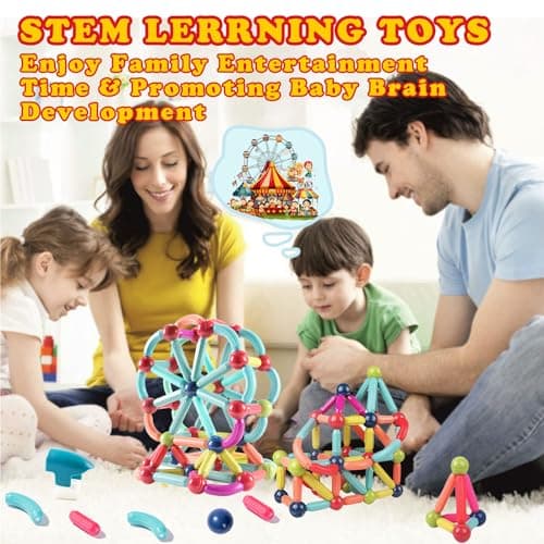 Titrot Magnetic Blocks Kids Toys, Magnetic Building Sticks STEM Educational Sensory Toy Preschool Learning Montessori Toys for Toddlers Boys Girls Ages 3-8 with 1 Car view 2