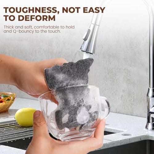 Three-Layer Kitchen Cleaning Sponges Multi-Use Dish Scrub Non Scratch Dog Shape Sponges for Kitchen Dishes Pots Bathroom（4pack） view 6