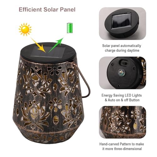 Edenseelake 2 Pack Solar Hanging Lanterns Outdoor Waterproof, Metal Flower Solar Lights, Decorative LED Lantern for Garden, Patio, Porch, Yard, Lawn, Bronze view 3