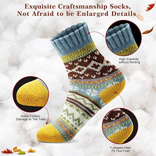 FYC Socks for Women Warm Wool Winter Women Socks, Women Christmas Gift | Women Christmas Gift Birthday,Stretchy Cuffs,Cozy House Socks,Outdoor Winter & Boot Socks,Gifting & White Elephant Exchanges view 2