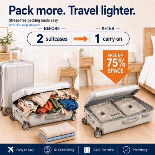 Vacuum Bags for Travel with 6000Pa Electric Pump, 9 Pack Vacuum Seal Bags for Clothing Travel in 3 Combo Sizes, Space Saver Compression Bags for Carry-On & Checked Luggage, 3 Sizes view 4