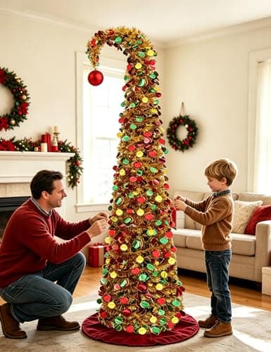 6 FT Pop Up Christmas Tree Curved with Lights & Ball for Christmas Decor view 6