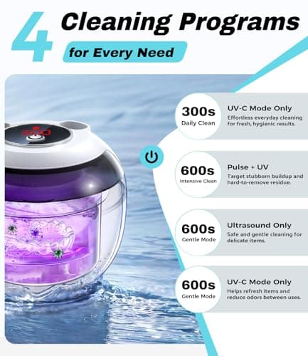 opilea Ultrasonic Retainer Cleaner Machine, 45kHz Deep Gentle Dental Cleaning Pod with 304 Stainless Steel Tank, 4 Cleaning Modes for Aligners view 4
