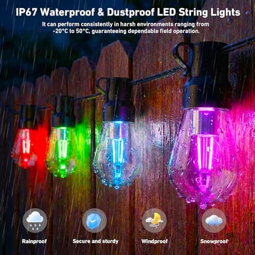 Outdoor String Lights,200FT Smart RGB+IC Patio Lights with Shatterproof LED Bulbs ,Outside Light Dimmable Patio for Decor DIY IP67 Waterproof ,Courtyard, garden,Holiday,LED lights more Scene Modes view 4