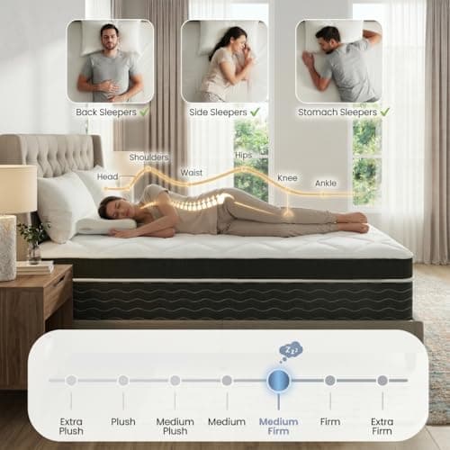 Ruoysun Twin Mattress, 12 Inch Hybrid Twin Size Mattress in a Box, Medium Firm, Pressure Relief, Zoned Support for Spinal Alignment, Cooling Gel Memory Foam and Pocketed Springs for Comfortable Sleep view 6